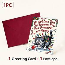 Funny Christmas Card With Tabby Cat And Broken Decorations - German-English Bilingual Greetings, Cute Kitten Christmas Tree Design, Suitable For Pet Lovers, Holiday Card For Birthday, Congratulations And Christmas Gifts, Christmas Card With Envelope, 3D Christmas Card, Card For All Occasions, Funny Card, Funny Christmas Card - Multicolor - View 9