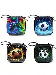 Cool Earphone/Key/Coin Purse, Football Gift, Colorful Holiday Football Print Coin Purse, Casual Style, Metal - Multicolor - View 2