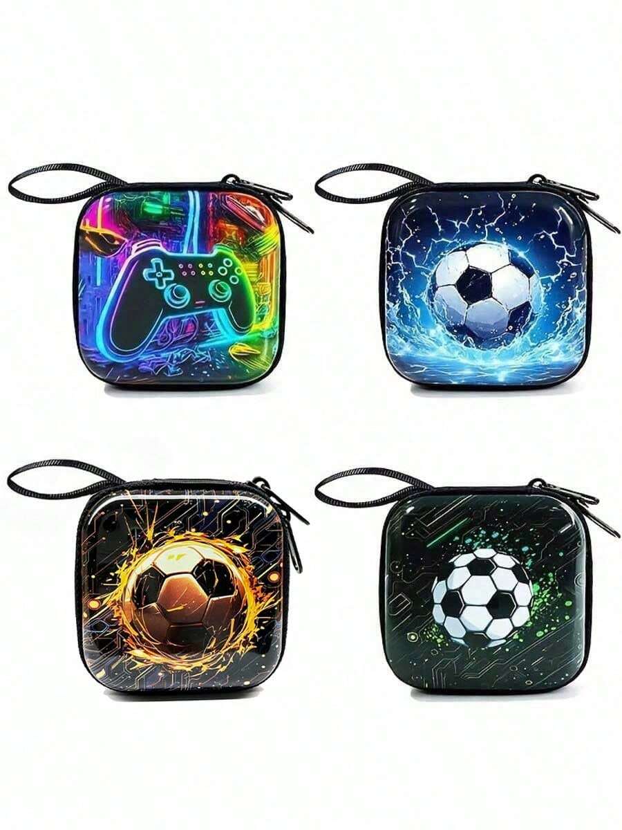 Cool Earphone/Key/Coin Purse, Football Gift, Colorful Holiday Football Print Coin Purse, Casual Style, Metal