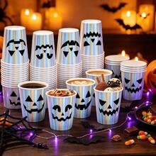 10/40pcs 9oz Halloween Party Cups Holographic Iridescent Pumpkin Ghost Disposable Paper Cups, Halloween Trick Or Treat Party Holiday Tableware - Pumpkin - View 3