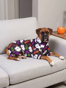 1PC Halloween Dog Shedding Hair Control Pajamas - Warm High Stretch Full Coverage Pet Rompers, Anti Licking & Bug Protective Jumpsuit For Small Medium Large Dogs, Halloween All Over Printing Dog Clothes - Cute Halloween Ghost And Letter Pattern - Multicolor - View 10