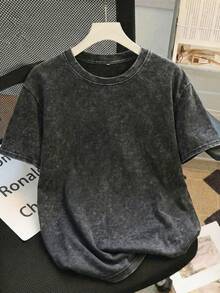 ZZG Es Trus Women's Cotton Summer Solid Color Street Outdoor Commute Y2K Style Black Round Neck Short Sleeve Plus Size Washed T-Shirt Top - Black - View 1
