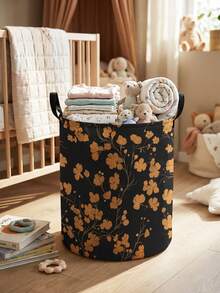 1pc Round Storage Basket, Extra Large Capacity, Foldable, Durable, Floral Pattern Printed Large Capacity Foldable Round Storage Basket With Handles, Multi-Purpose Storage Basket For Baby Room, Baby Sundries Organizer Storage Basket, Large Capacity Storage Box, Baby Room Storage, Baby Supplies Storage, Diaper Storage, Clothing Storage, Baby Supplies Sundries Storage, Multi-Purpose Storage Box, Foldable Baby Supplies Storage Box - Multicolor - View 3