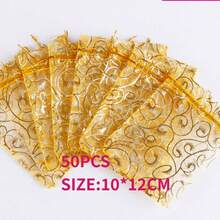 50pcs Metallic Pattern Mesh Gift Bag,Christmas - Gold - View 6