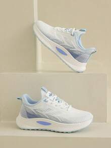 Women's Sports Shoes, Outdoor Running, Daily Casual, Fashion, Campus, Breathable & Comfortable, Durable Sole, Front Lace-Up Design (Runs Small, Please Carefully Check Your Foot Length Data) - White and Blue - View 2