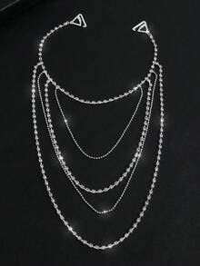 1 pieza Accesorio elegante de cadena para hombro con pedrería para novia y boda - Plateado - Ver 2
