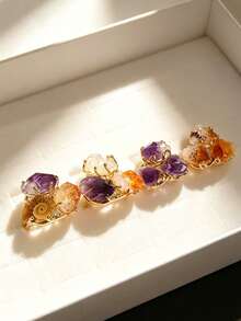 (Natural Stone And Conch Shape Color Random) 1pc Fashion Elegant Natural Stone Amethyst Citrine Conch Women's Gold Copper Material Ring (Suitable For Casual Gift Daily Wear) - Style 1 - View 1