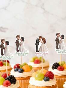 Customized Photo Cupcake Toppers, Personalizable With Name, Wedding Date And Photo, Romantic Dessert Table Decor, Suitable For Wedding Reception, Engagement Party, Anniversary, Wedding Celebration And Birthday Cake Display - Multicolor 1 - View 6