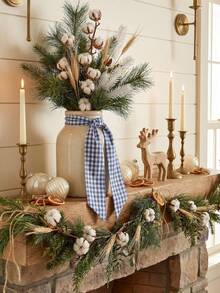 Blue & White Plaid Wreath Decorative Ribbon, 5.1 X 54.3 Inch Plaid Bow Ribbon, Suitable For Front Door, American Independence Day Patriotic Holiday Decoration - Blue and White - View 6
