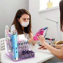 1pc Nail Drill & Drill Bit Holder, 28-Slot Transparent Plastic Desktop Storage Rack, Skincare Product Organizer, Small Tool Storage, Professional Nail Tool Organizer Box (ABS) - Multicolor - View 5