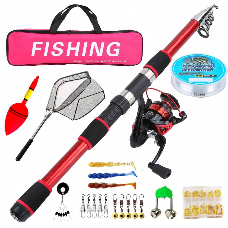 KecchKrezing Large Fishing Set Fishing Rod & Reel Combo With Landing Net, Tackle Box & Storage Bag, All-In-One Portable Outdoor Kit