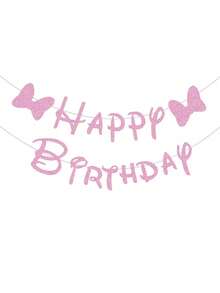 Pink Mouse With Bow "Happy Birthday" Banner – Suitable For Pink Mouse-Themed Birthday Party Decorations - Butterfly Bunting - View 1