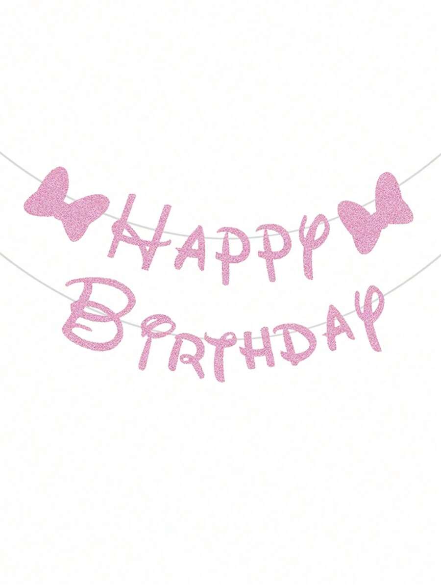 Pink Mouse With Bow "Happy Birthday" Banner – Suitable For Pink Mouse-Themed Birthday Party Decorations - Butterfly Bunting - View 1