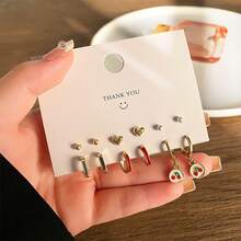 European And American Hot-Selling Fashion Oil Drop Heart Butterfly Faux Pearl Earrings Set For Women - Set 4 - View 8