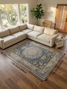 1pc Blue Bohemian Style Living Room Rug, Suitable For Kitchen, Dining Room, Bedroom Holiday Decor, Indoor/Outdoor, Office Anti-Slip Doormat, Bathroom Rug, Hallway, Study Gaming Area Rug - Navy Blue - View 20