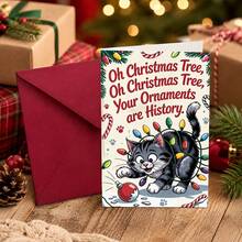 Funny Christmas Card With Tabby Cat And Broken Decorations - German-English Bilingual Greetings, Cute Kitten Christmas Tree Design, Suitable For Pet Lovers, Holiday Card For Birthday, Congratulations And Christmas Gifts, Christmas Card With Envelope, 3D Christmas Card, Card For All Occasions, Funny Card, Funny Christmas Card - Multicolor - View 6