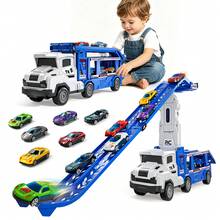 TEMI 2-In-1 Styling Dual-Track Truck, Includes 12pcs 1:12 Alloy Cars, Suitable For Children 3 Years And Above, Equipped With Dual-Track Racing Track, Best Gift For Holidays, Birthdays, Christmas - Blue - View 3