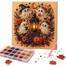 Set Lukisan Mutiara DIY Halloween - Lukisan Mutiara DIY Bertema Hantu Halloween Kreatif, Desain Tanpa Bingkai, Cocok untuk Kerajinan Tangan Seru Orang Dewasa, Sempurna untuk Dekorasi Rumah dan Hadiah Liburan - A - View 2
