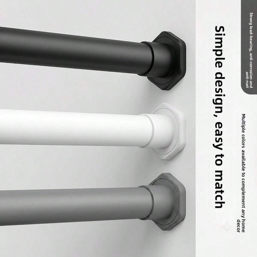 1pc No-Drill Adjustable Shower Curtain Rod, Telescopic Rod Available In Black, White, Grey With Multiple Sizes, Can Be Used As Curtain Rod, Closet Rod, Balcony Drying Rack, Towel Bar, Etc., Suitable For Bathroom, Closet, Balcony, Door And Window And Other Various Scenes - Hexagonal Cushion - View 1