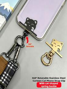 1pc/3pcs 2-In-1 Stainless Steel Phone Lanyard Clip 360° Rotating No-Tangle + Cute Cat Head Spring Ring, Durable Metal Connector, Card, Washer, Phone Accessory Connector, Fixed Hook, Fixed Bracket, Compatible With Crossbody Strap, Wrist Strap And Phone Chain, Universal Phone Accessory - Multicolor - View 2