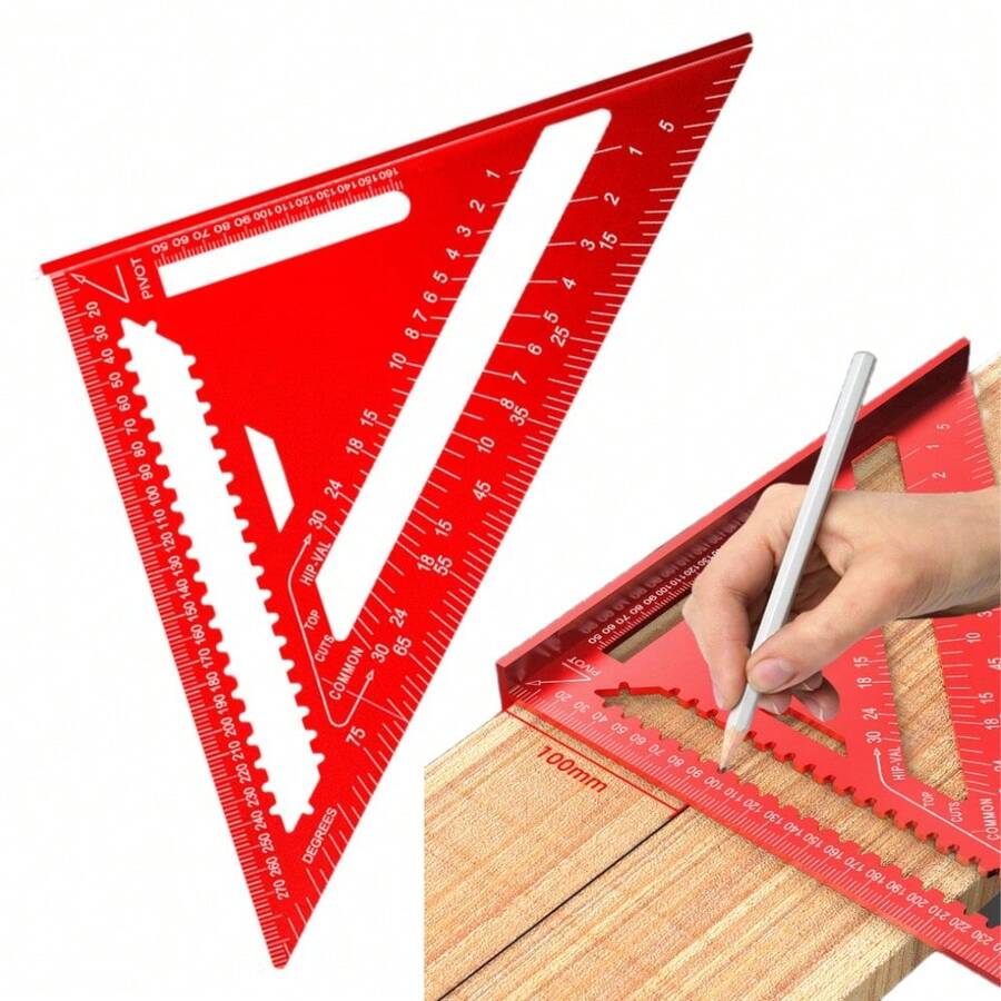 Penggaris Segitiga Kayu 12 Inci, Alat Pengukur Sudut untuk Pertukangan Kayu, Penggaris Penanda Paduan Aluminium dengan Busur Derajat Sudut dan Skala Metrik, Konstruksi Logam Tahan Lama, Metrik, Cocok untuk Dekorasi Rumah dan Proyek Desain