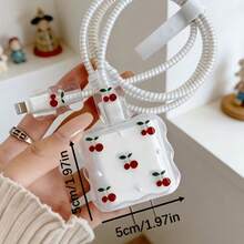 Cute Cherry Pattern Data Cable Protector Compatible With Apple Fast Charging 18-20W Charger, Simple Anti-Breakage, Essential Gift, Premium Feel, Extends Data Cable Lifespan, Anti-Pet Bite, Suitable For Boyfriend/Girlfriend/Best Friend - Multicolor - View 4