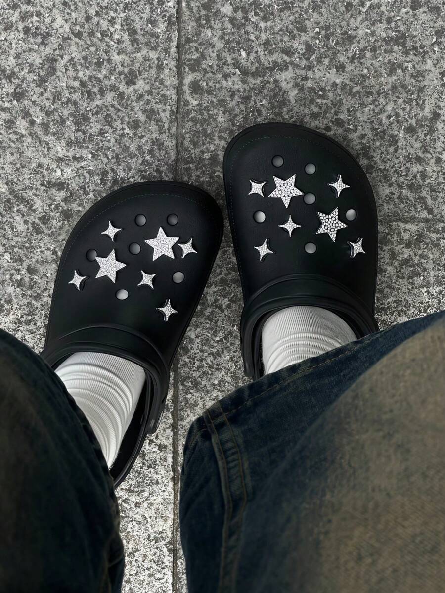 7/14pcs Rhinestone Silver Star Shoe Charms, Shiny Glitter Five-Pointed Star Shoe Buckles, Y2K Millennium Style Detachable Clog Sandals DIY Decoration Accessories - Multicolor - View 1