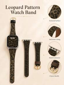 Correa de reloj inteligente con estampado de leopardo, correa de repuesto delgada y ajustable para mujer con hebilla de metal, compatible con Apple Watch 38/40/41/42/44/45mm, accesorio casual diario - Marrón - Ver 3