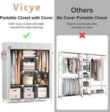 Vicye Large Fabric Wardrobe With 2 Hanging Rods And 8 Shelves, Foldable Wardrobe With Cover, Portable Wardrobe Dressing Room, Bedroom (White, 124 X 42 X 162) NUFX - Stamp Duty - View 7