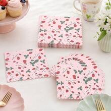 20/40/60 pièces Serviettes jetables imprimées de marguerites de vigne rose et de fraises, serviettes de cocktail à bord festonné de style ferme, serviettes en papier décoratives épaissies 2 couches, convenant pour fête d'anniversaire, mariage, pique-nique, enterrement de vie de jeune fille, baby shower et décoration de table de dessert - Multicolore - Voir 1