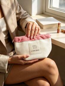 Lancôme Matte Ivory Waterproof Faux Leather Makeup Bag With Embossed Double Rose Pattern, Portable Foldable Travel Cosmetic Organizer LANCOME-GIFT-22 - White - View 7