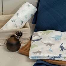 3pcs/Set Baby Gauze Blankets, Pure Cotton Breathable Soft Receiving Blankets, Large 38 X 40 Inches, Burp Cloths, Baby Baptism Essentials - Dinosaur - View 11