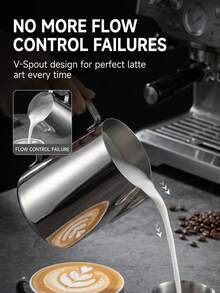 450ml Stainless Steel Milk Frothing Pitcher With Built-In Measurement Markings, Professional Flow Control Design For Latte Art, Ergonomic Handle Espresso Steam Milk Cup, Suitable For Baristas, Home And Cafe - Multicolor - View 2