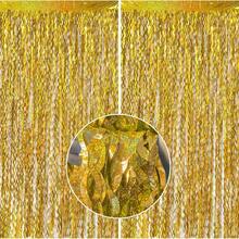 2pcs/1set Gold Foil Wave Fringe Curtain Backdrop, Metallic Foil Party Background Decoration 3.3 X 6.6 Ft, Suitable For Party, Birthday Party Door Curtain, Photo Backdrop, Party Decoration - Champagne Gold - View 1