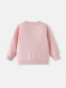 Girls Spring/Autumn Crew Neck Long Sleeve Sweatshirt, Hand-Painted Country Cottage Rabbit Cat Ladybug Floral English Print, Loose Casual Pullover Top For Toddlers And Young Children - Pink - View 3