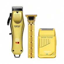 HIENA 3-In-1 Gold Hair Clipper & Grooming Set, LCD Display USB Rechargeable Hair Clipper, Zero Gap T-Blade Trimmer And Foil Electric Shaver, 8 Guide Combs Full Salon Accessories, Suitable For Fade Haircut, Bald Head, Beard Shaving, Men's Gift - Gold - View 1