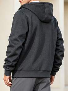 1pc Men's Autumn/Winter Hooded Sweatshirt, Dark Gray Loose Zip-Up Jacket, Outdoor Daily Sports Outerwear - Dark Grey - View 2