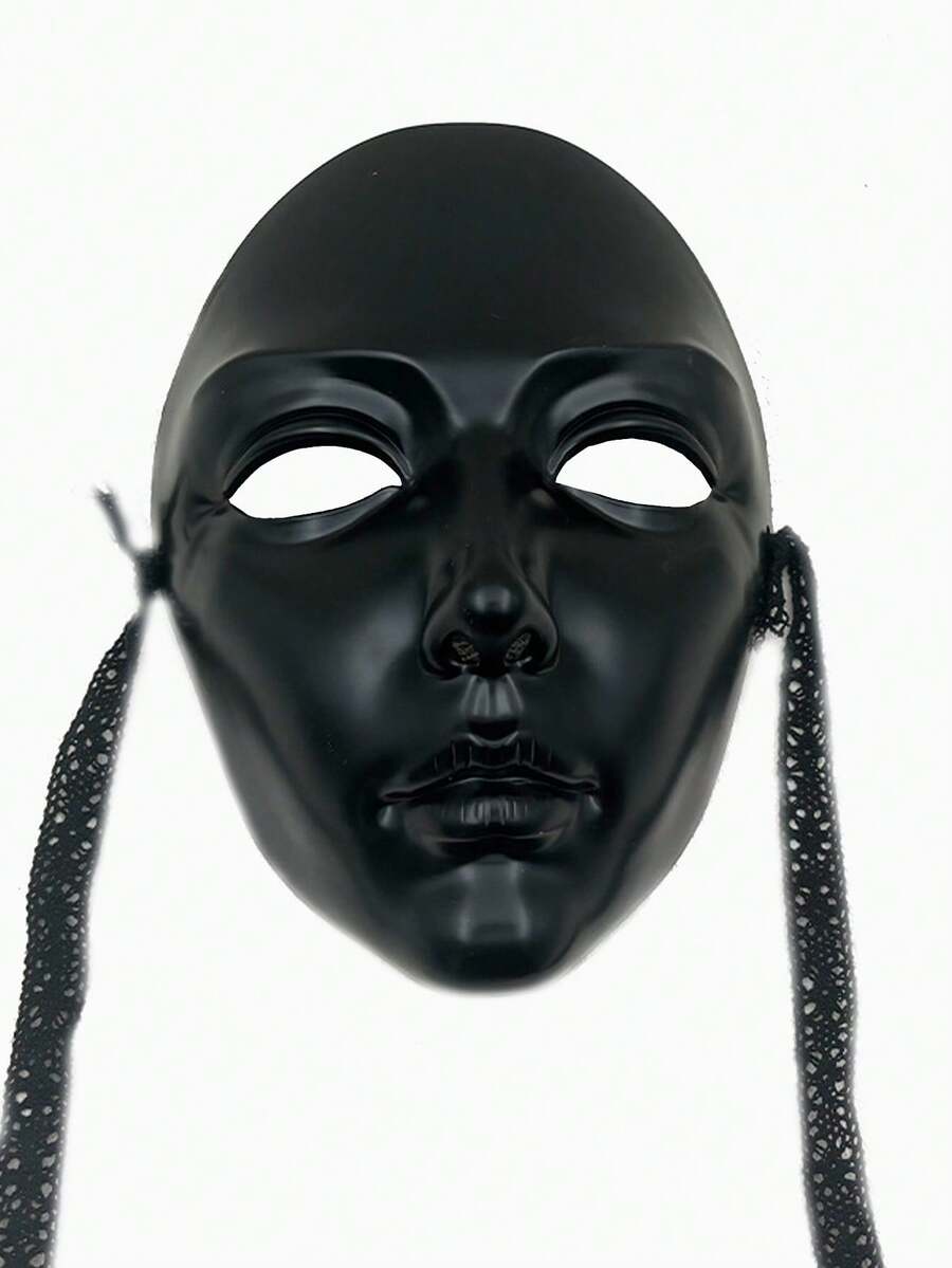 Matte Black Artistic Human Face Decorative Mask, Smooth 3D Facial Lines, Convenient Tie-On Wear, Suitable For Portrait Photography, Art Installation Decor, Niche Themed Event Styling, Minimalist Premium Style, Excellent Photo Effect - Matte Black - View 1
