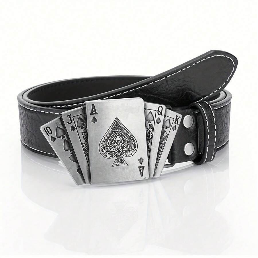Black Poker Card Shaped Men's Belt - Black - View 1