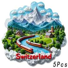 Swiss Cloud Frame Red Train Passing Through Green Valley Magnet, Whispering To Wooden Cabin, Suitable For All Metal Surfaces In Home - A - View 7