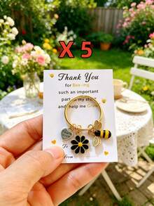 1pc/5pcs/7pcs Bee & Daisy Keychain Set With Thank You Card, Bag Key Pendant, Holiday Gift, Cute Party Key Ring Gift, Suitable For Birthday, Wedding, Teacher's Day And Graduation Gift, Back To School, Thanksgiving Gift, Teacher Gift, Car Keychain Accessory, Bag Accessory - Multicolor - View 24