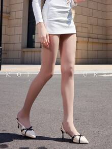 MOIRÉALLURE 1pc Solid Color Suitable For Daily Life Basic Tights - Clear - View 2