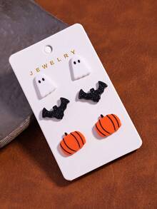 Halloween Acrylic Ghost & Pumpkin Cute Earring 3pcs Set - Multicolor - View 4