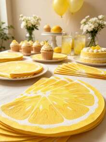 20pcs Lemon Pattern Paper Napkins, Suitable For Summer Tropical Party, Lemon Print Decorative Napkins, Applicable For Baby Shower, Lemon Theme Baby Party Decoration Tableware, Party Table Supplies, Baby Party Supplies, Lemon Theme Party Decoration - Multicolor - View 4