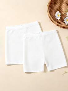 2pcs Girls White Solid Color Anti-Exposure Undershorts - White - View 3