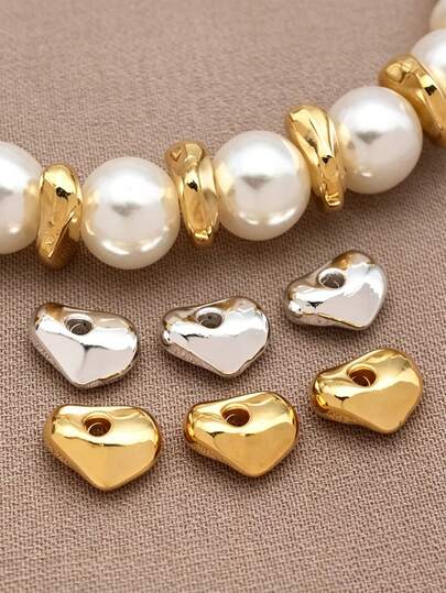 10/20/30 hạt spacer đồng mạ vàng 18K hình trái tim bất đối xứng, hạt spacer rỗng mạ vàng bất đối xứng mini dạng rời, phù hợp làm vòng tay, bông tai, dây chuyền và các loại trang sức DIY