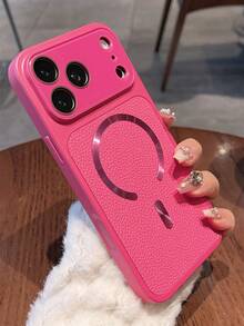 奢華水晶鏡片荔枝紋人造皮革磁吸手機殼,適用於 iPhone 17 Pro Max 17 Pro 17 16 Pro Max 16 Pro 16 15 Pro Max 15 Pro 15 14 Pro Max 14 Pro 14 13 Pro Max 13 Pro 13,商務無線充電保護背蓋 - 玫紅色 - 查看 3