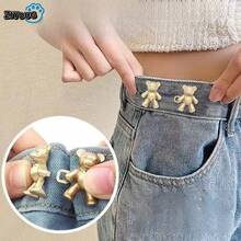 1 pieza Hebilla de ajuste de cintura con diseño de oso, alfiler ajustador de cintura para jeans de mezclilla, botón mágico, hebilla fija para ajuste de cintura y reducción de talla de cintura - 1 par Oso - Ver 8