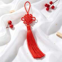 5/10/20pcs Red Chinese Knot Peace Knot Car Pendant Decoration Keychain Accessories, Smooth Satin Tassel, Handmade Chinese Knot Rope, Suitable For Lunar New Year And Spring Festival Decoration - Red - View 5