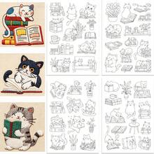 Kain Non-Anyaman Perekat Sendiri untuk Menjahit Tangan dan Menggambar Sketsa dengan Stabilizer Larut Air Bergambar Kucing Membaca Buku untuk Bordir. - A239 - View 2
